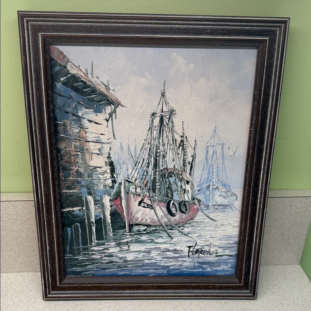 Florence Professionally Framed Nautical Painting with Pink and Blue Tones